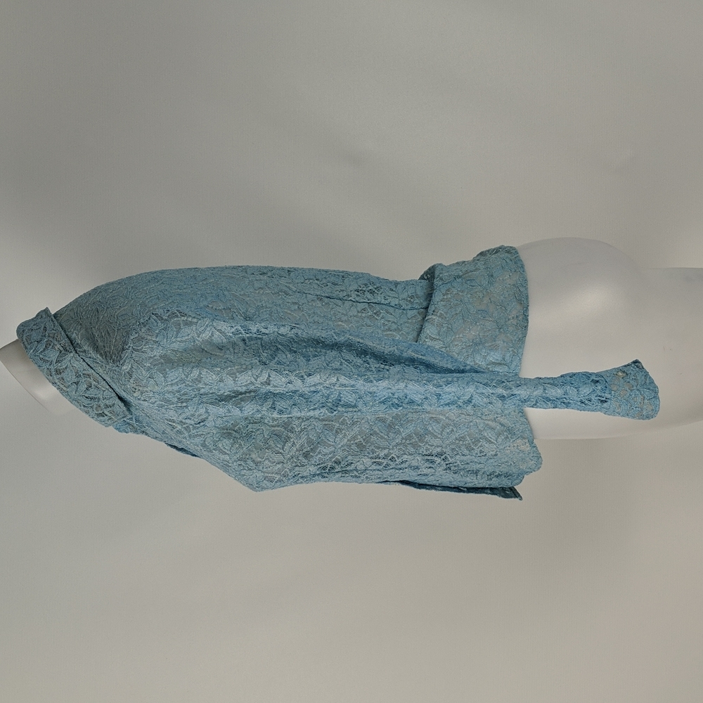 St Mario Women's Top Size Medium Blue Sheer Lace Long Sleeve Button Front Collar - Picture 3 of 13
